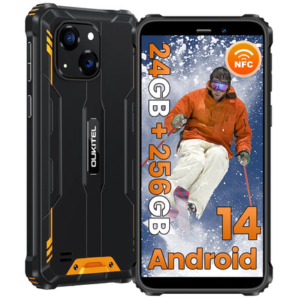OUKITEL WP32Pro Outdoor Smartphone Without Contract, Android 14 Octa-Core Cheap Mobile Phone, 6300mAh Battery, 6" HD+ Display, 24GB+256GB Mobile Phone 4G, IP68 Waterproof, 5+20MP Camera, Dual SIM, OTG-Orange