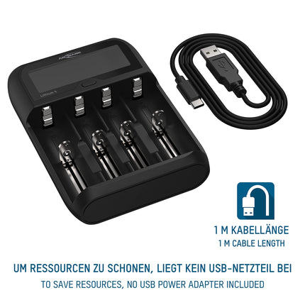 ANSMANN akulaadija 1-2 NiMH akule AAA AA Baby C või 4 Li-Ion 3.6V/3.7V / LiFePO4 (3.2V) 26650, 22650, 18650, 18500, 17670, 16340, 14500