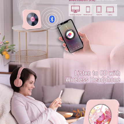 Greadio kaasaskantav CD-mängija Bluetooth 5.0-ga, CD-muusikamängija puldiga, HiFi-kõlar, tolmukate, LED-ekraan, FM-raadio, AUX/USB tugi, kõrvaklapipesa kingituseks