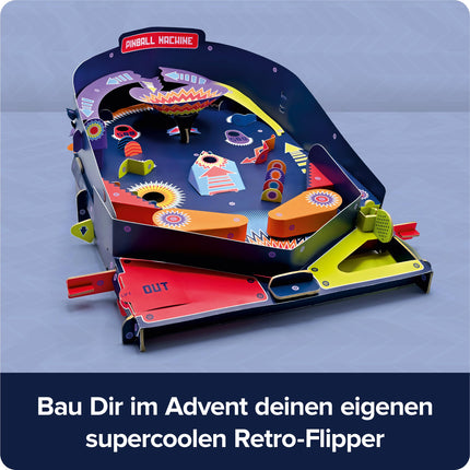 FRANZIS 67210 - Retro Pinballi advendikalender, ehita oma täisfunktsionaalne pinballimasin 24 päevaga, plastikvaba, lastele vanuses 8 aastat ja vanemad.