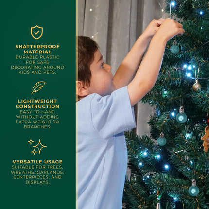 Festive Fix 25 jääsinist miniatuurset purunemiskindlat jõuluehte - läikivad, matid ja sädelevad jõuluriputused - kerged ja vastupidavad jõulukaunistused jõulupuudele, koju, pidulikule otstarbele