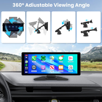 Rimoody kaasaskantav autoraadio juhtmevaba Carplay Android Auto ekraan, 10,26-tolline HD puutetundlik kaasaskantav autoraadio ekraan AirPlay Android Cast Bluetooth/FM-saatja/EQ/AUX/hääljuhtimine/USB 7-32V