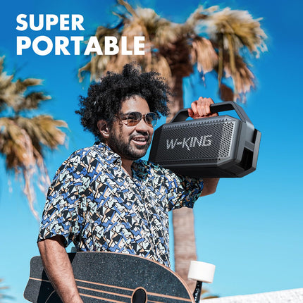 W-KING Bluetooth kõlar, 80W tippvõimsusega IPX6 veekindel, kaasaskantav muusikakarp Bluetooth karp 2 täisriba draiveriga/rikkalik bass, 2 sidumist/30 tundi/U-ketas/TF-kaart/AUX/EQ, suur peokõlar