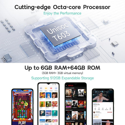 Ulefone Note 19 (2025) nutitelefon, Android 14, 6 GB + 64 GB ROM/SD-512 GB, kaheksatuumaline nutitelefon, soodne, 5000 mAh, 6,56-tolline HD+ mobiiltelefon, 8 MP + 5 MP, 4G nutitelefon ilma lepinguta, kahekordne SIM-kaart/Face ID/GPS/3 pesa - roheline