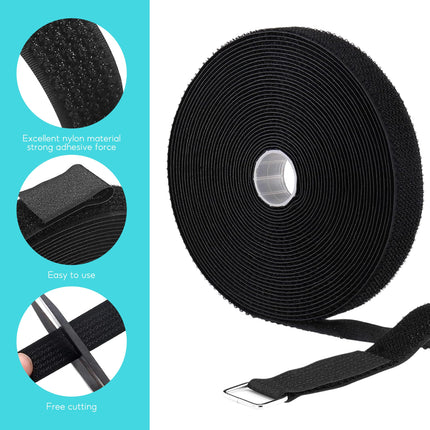 Reusable cable ties, 10 m x 2 cm, hook and loop straps with 50 buckles, adjustable cable ties, fastening cable ties for cable management, cable organizer