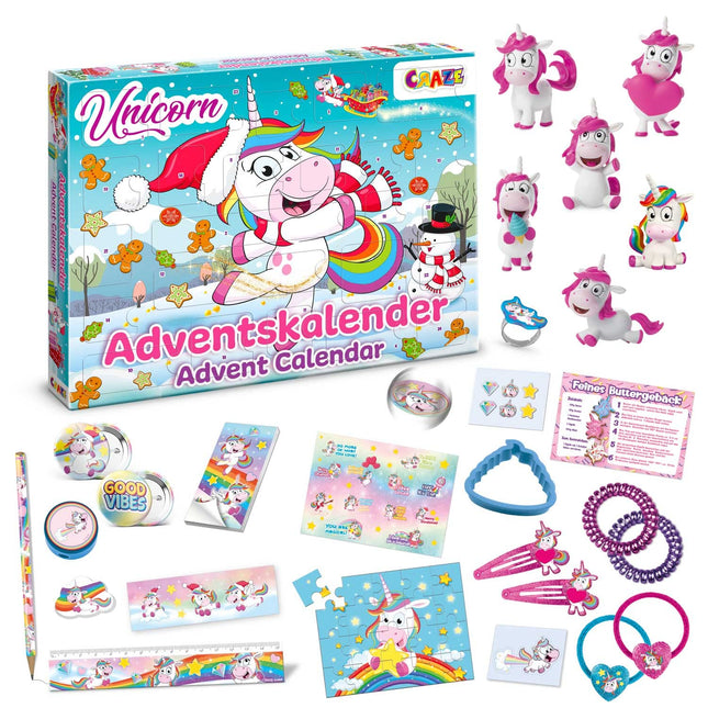 CRAZE UNICORN - Ükssarviku advendikalender lastele, jõulukalender tüdrukutele ükssarviku mänguasjade ja aksessuaaridega