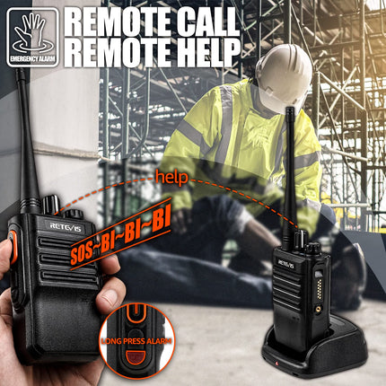 Retevis RB646 IP67 veekindel raadiosaatja, PMR446 kaasaskantav väike kahesuunaline raadio, VOX hädaolukorra USB-laadija, pihuraadio ehitusplatsidele (must, 4 tk pakis)
