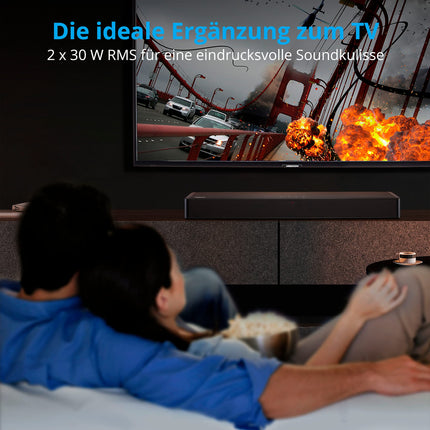 MEDION P61155 2.0 Soundbar with Bluetooth (incl. remote control, touch control, HDMI (ARC), AUX, optical input, 2 x 30 W RMS)