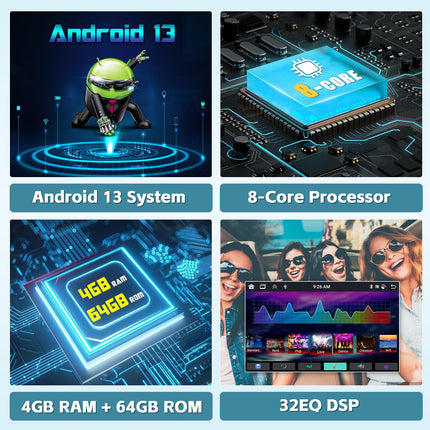 [2025. aasta uuendus 8-tuumalise 4G+64G] Hikity 9-tolline Android 13 armatuurlaua raadiokomplekt FIAT Doblo 2010-2015/Combo 2011-2018 autoraadiole koos CarPlayga, Android Auto WiFi, GPS BT5.0 59UI 32DSP RDS mikrofon, tahavaatekaamera