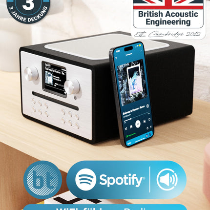 Internetiraadio CD-mängija ja DAB Plus-iga | Köögiraadio Bluetoothi ​​ja FM-raadioga | Digitaalraadio WiFi koos Spotify Connecti ja taskuhäälingutega | EQ, värviline ekraan, pult kaasas | MAJORITY Homerton (must)