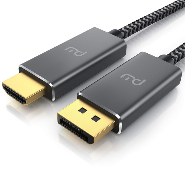 4K 2m Displayport 1.4 to HDMI cable - HDTV cable standard 2.0 - UHD 3840 x 2160 @ 60 Hz - triple shielding - kink protection - metal connectors - audio and video adapter cable for projectors, laptops, monitors