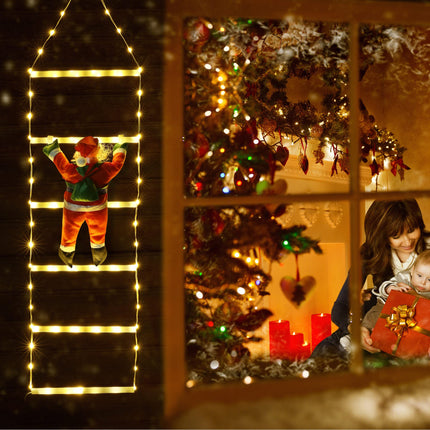 Geemoo LED Santa Claus Ladder String Lights - 0.75M LED Christmas Lights Mains Powered with Timer, Memory Function, 8 Modes for Indoor Outdoor Christmas Tree Window Christmas Decoration (Warm White)