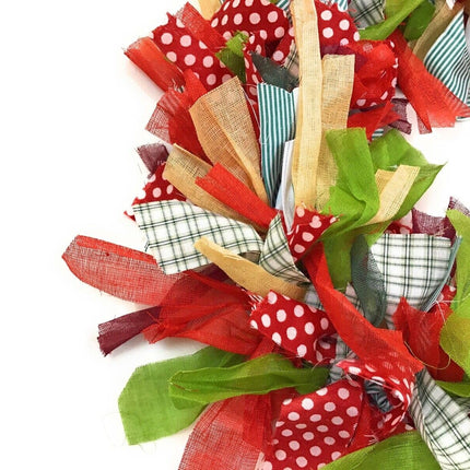Christmas wreath, Christmas decoration, handmade, made from recycled, seasonal multi-colored, green, red fabric, GoodWeave certified, 30 cm diameter, suitable as a mobile, door or wall hanging