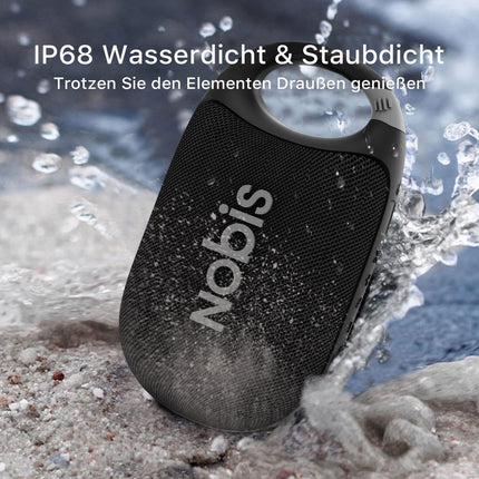 NOBIS Clip N1 Portable Bluetooth Speaker with App, Beat Mode, Up to 24 Hours Playtime, IP68 Waterproof, BT 5.3, HD Sound, Stereo Pairing, Custom EQ, Perfect for Outdoors (Black)