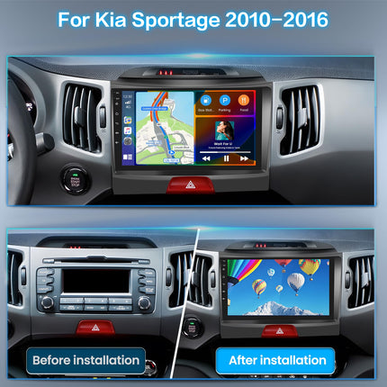 Inefala Android 13 2G/64G autoraadio GPS-navigatsioon Kia Sportage 2010-2016 raadio juhtmevaba Carplay Android Auto, 9-tolline puuteekraan, GPS, WiFi, BT, USB, FM RDS, ekvalaiser, mikrofon, kaamera
