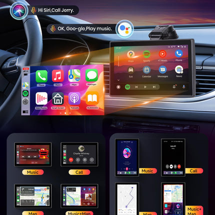 Podofo 7'' Carplay ekraan koos Carplay Android Auto-ga, horisontaalne ja vertikaalne ekraan, Bluetooth/AUX/FM-saatja kaasaskantav autoraadio Android Auto ekraaniga navigatsiooniga, hääljuhtimine, DC7-32V