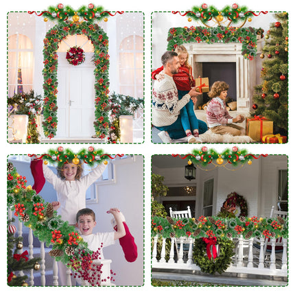 Christmas Garland with Lights - 2.7 M/9FT Garland Christmas Decoration with 30 LEDs, Artificial Christmas Wreath for Fireplace, Stairs, Door, Window, Indoor, Outdoor