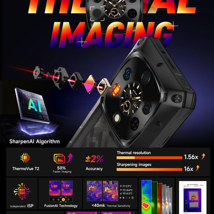 Ulefone Armor 28 Ultra 5G Outdoor Handy AI Smartphone mit Wärmebildkamera, 32GB+1TB, Dimensity 9300+ Baustellenhandy mit AMOLED Heckdisplay 6.67” FHD+, 10600mAh/120W, 50MP+64MP Nachtsicht, IP68/WiFi 7