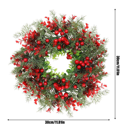 Christmas door wreath, fir garland with berries and flowers, artificial fir wreath, reusable Christmas wreath with black hook, Advent wreath decoration, Christmas wreath decoration indoors and outdoors