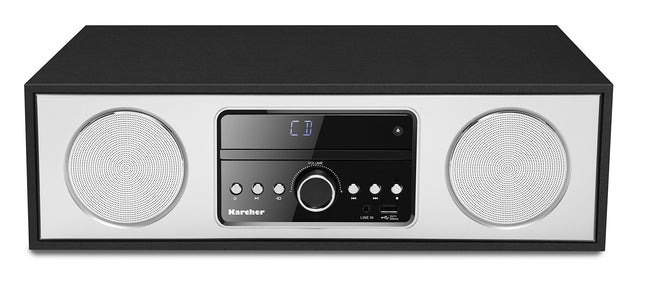 Karcher DAB 4500CD - Stereo digital radio (compact system with CD player, Bluetooth, FM/DAB+ radio, music system, USB, alarm clock, 30-watt speaker, remote control, elegant wooden case, black)