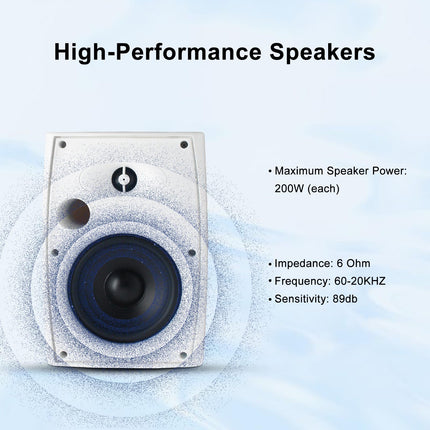 Herdio 16.5 cm 800 W outdoor speaker, waterproof, wall-mounted sound system with multifunctional amplifier, powerful bass and stereo sound, for patio, porch,