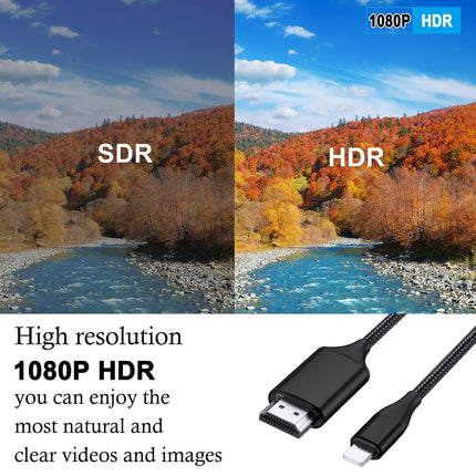 JUCONU HDMI-kaabel telefonile, täiustatud 1080P HDTV HDMI-kaabli adapteri pistik digitaalse AV-video sünkroonimise ekraaniga ühilduv muundur telefoniseadmetele (2 m, must)