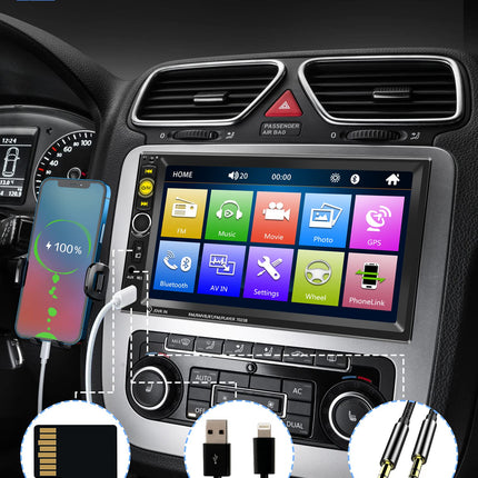 Car Radio 2 Din Bluetooth Handsfree IOS/Android Mirror Link 7 Inch Car Radio Double Din with Bluetooth FM/USB/AUX/TF Digital Media Receiver Steering Wheel Control Rear View Camera Remote Controls