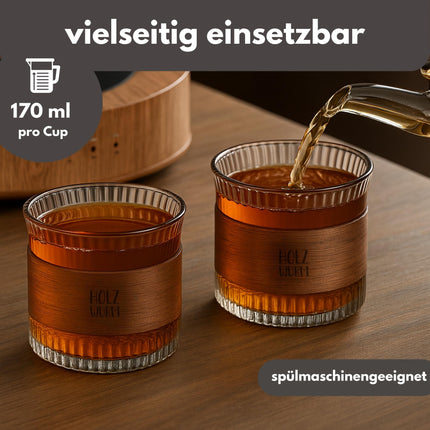 Holzwurm espressokruuside komplekt klaasist 170 ml, sh pähklipuit, cappuccino klaasid, teetass tee jaoks, espressokruusid, mokka tasside komplekt kohvisõpradele (must, 4 tk komplekt)
