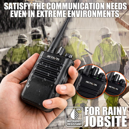 Retevis RB646 IP67 veekindel raadiosaatja, PMR446 kaasaskantav väike kahesuunaline raadio, VOX hädaolukorra USB-laadija, pihuraadio ehitusplatsidele (must, 4 tk pakis)