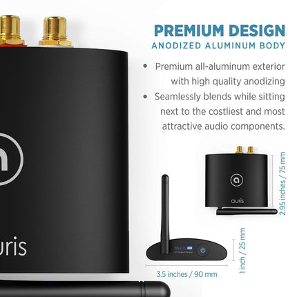 Auris Blume HD Music 5.2 Bluetooth-vastuvõtja pika levialaga - HiFi juhtmevaba audio-Aux-Bluetooth-adapter koos Audiophile DAC-i, LDAC-i ja aptX HD-ga stereosüsteemi voogedastuseks - Aux-adapter
