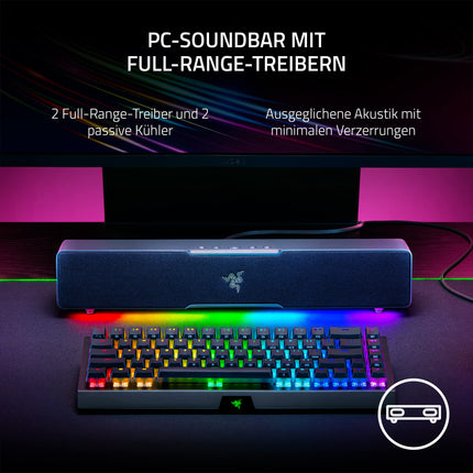 Razer Leviathan V2 X - PC Gaming Soundbar (täieliku ulatusega draiveritega, kompaktse disainiga, USB Type-C toite ja heliga, Bluetooth 5.0, Chroma RGB) must