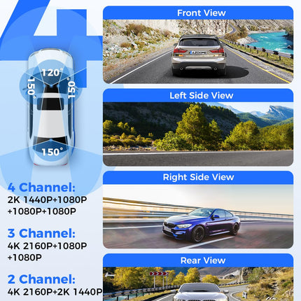 AZDOME 4 Channel 4K Dashcam Car 360 Degree with 128GB eMMC, 2.5K+3 * 1080P Dashcam, 5G WiFi, Voice Control Dashcam Car Front Rear, IR Night Vision, Parking Mode, Drowsy Driving Reminder (M660)