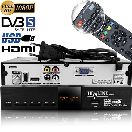 hd-line 20500 S Digital Satellite HD Receiver (DVB-S/DVB-S2, HDMI, AV, 2x USB 2.0, Full HD 1080p, Digital Audio Out) [Pre-programmed for Astra, Hotbird and Türksat] Intelligent Remote Control