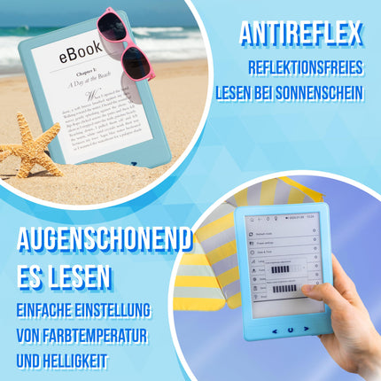 Silvergear® Backlit eBook Reader | 6-inch E-Ink Touchscreen | 4 GB Storage for 3,000+ eBooks | E-Reader | Anti-Glare and Lightweight | Blue
