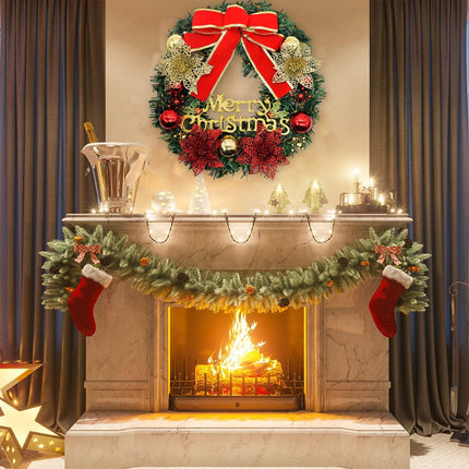 Christmas wreath, 30 cm, Christmas decoration, wreath for door, Christmas garland with bells, bow, Christmas decoration, holiday, party, wedding, home, garden, decoration, winter, Christmas,
