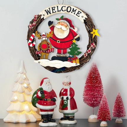 Christmas wreath woven, door wreath Welcome for Christmas, door sign Merry Christmas made of wood for door, window or wall, 24 cm
