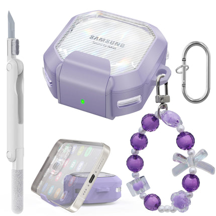MHYALUDO Clear Protective Case with Secure Closure for Galaxy Buds FE/2 Pro/Pro/Live, Carbon Fiber Purple