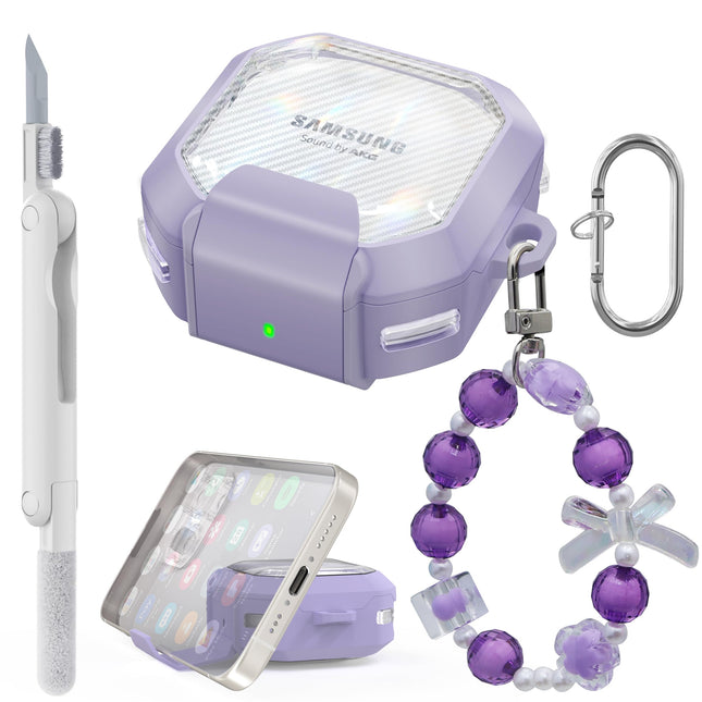 MHYALUDO läbipaistev kaitseümbris turvalise sulguriga Galaxy Buds FE/2 Pro/Pro/Live kõrvaklappidele, süsinikkiust lilla