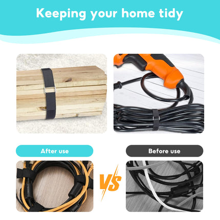 Reusable cable ties, 10 m x 2 cm, hook and loop straps with 50 buckles, adjustable cable ties, fastening cable ties for cable management, cable organizer