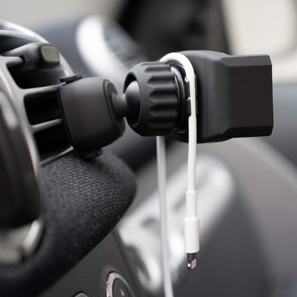 grooveclip AIR Slider 2 - Universal mobile phone holder for ventilation grilles in the car - with smartphone charging cable holder - for iPhone Samsung LG Sony Huawei Xiaomi ASUS Oppo OnePlus HTC
