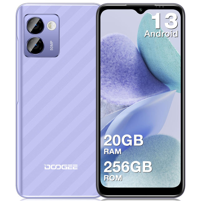 DOOGEE N50 Pro Unlocked Smartphone [2024 Release], 20GB RAM 256GB ROM (1TB TF Card), Android 13 Smartphone, 6.52" HD+ Unlocked Smartphone, Octa-Core, 50MP+8MP, 4G Dual SIM/Face ID/Fingerprint, 4200mAh Battery