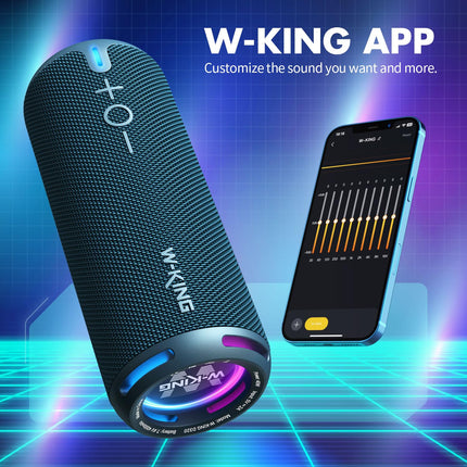 W-KING Bluetooth Speaker Box, IPX7 Music Box Speaker Boxes Bluetooth Outdoor Portable, Customized EQ App/Deep Bass, 360° Sound with V5.3/Lights/DSP/TF/AUX, 40W Party Shower Small Boom Box