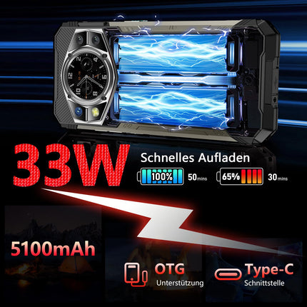 CUBOT Kingkong AX (2024) õuemobiiltelefon Android 14 - lepinguta õuenutitelefon, 24GB+256GB/1TB ehitusplatsi telefon, 100MP nutitelefon, 6,58'' FHD+120Hz, 1,32" tagumine ekraan, 5100mAh(33W)/IP68/NFC/GPS