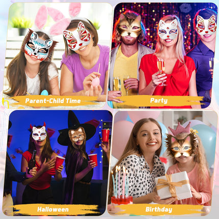 Starvortex 10 Piece Cat Mask, DIY Cat Mask Set with Acrylic Paints and Faux Fur, Therian Mask, Cat Masks to Paint, Cat Mask for Halloween, Masked Ball, Cosplay, Masks to Paint for Children