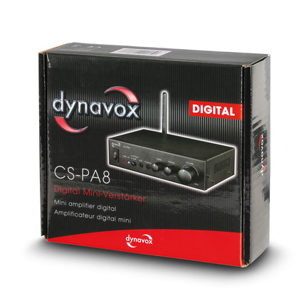 Dynavox minivõimendi CS-PA8, stereo digitaalvõimendi, kruvitavad ühendusklemmid, integreeritud Bluetooth-antenn ja kõrvaklapipesa, must