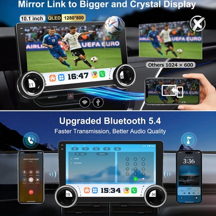 URVOLAX autoraadio ekraaniga Android 13, 10,1-tolline 1 DIN DAB+ Android Auto raadio Apple Carplay ekraan puutetundliku ekraaniga navigatsiooniga Bluetooth 5.4, juhtmevaba automäng nuppudega Mirrorlink FM RDS SWC EQ