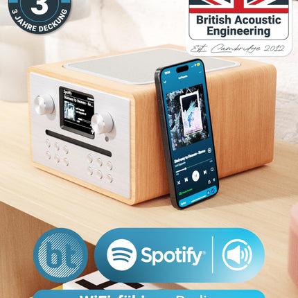 Internetiraadio CD-mängija ja DAB Plus-iga | Köögiraadio Bluetoothi ​​ja FM-raadioga | Digitaalraadio WiFi koos Spotify Connecti ja taskuhäälingutega | EQ, värviline ekraan, pult kaasas | MAJORITY Homerton (tamm)