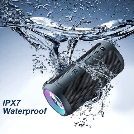 Ortizan Bluetooth Speaker with Light, Music Box Portable Bluetooth Box with IPX7 Waterproof, Dual Bass Drivers, 30h Battery, Hands-Free Function for Phone, Outdoors, Ambidextrous Black