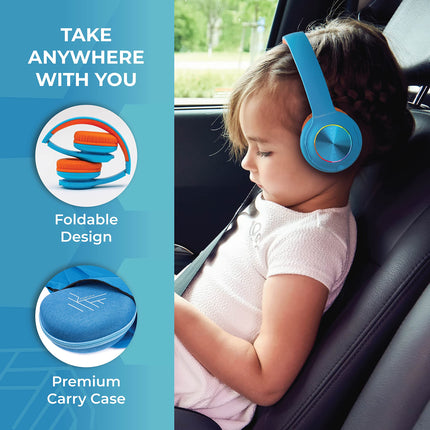 PowerLocus laste Bluetooth-kõrvaklapid, laste juhtmevabad kõrvaklapid LED-tulede ja 94 dB helitugevuse piiranguga, kokkupandavad kõrvaklapid, HD-stereo, Micro SD, sisseehitatud mikrofon kooli/sülearvuti/mobiiltelefoni/teleri jaoks