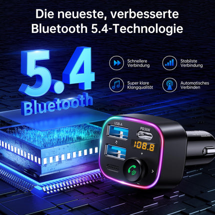 Syncwire FM-saatja auto Bluetooth 5.4 48W (PD 36W ja 12W) Bluetooth-adapter autole koos [lülitiga] [HiFi bassheli] [kiirlaadimisega] käed-vabad autolaadija sigaretisüütajaga